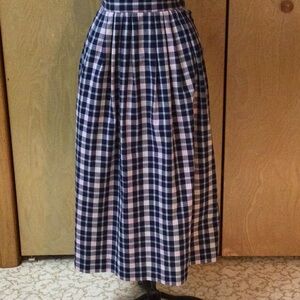 Talbots Petites Navy Plaid Skirt with Elastic Back Waist, Pleated Front, Size 4